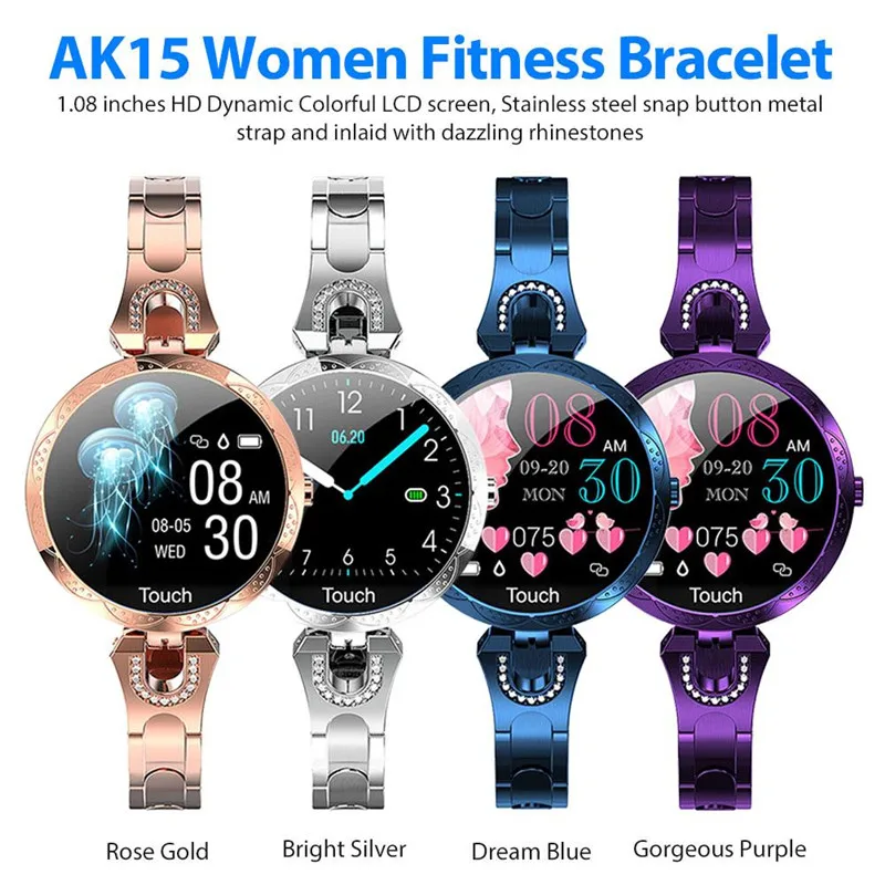 

AK15 Fashion Women Smart Watch Waterproof Heart Rate Blood Pressure step fitness tracker Gift For Ladies Watch Bracelet VS KW10