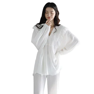 Summer New Pajamas Women's Spring Autumn Long Sleeve 2Pcs Suit Korean Version Loose Large Size Thin Ice Silk Home Wear Sleepwear
