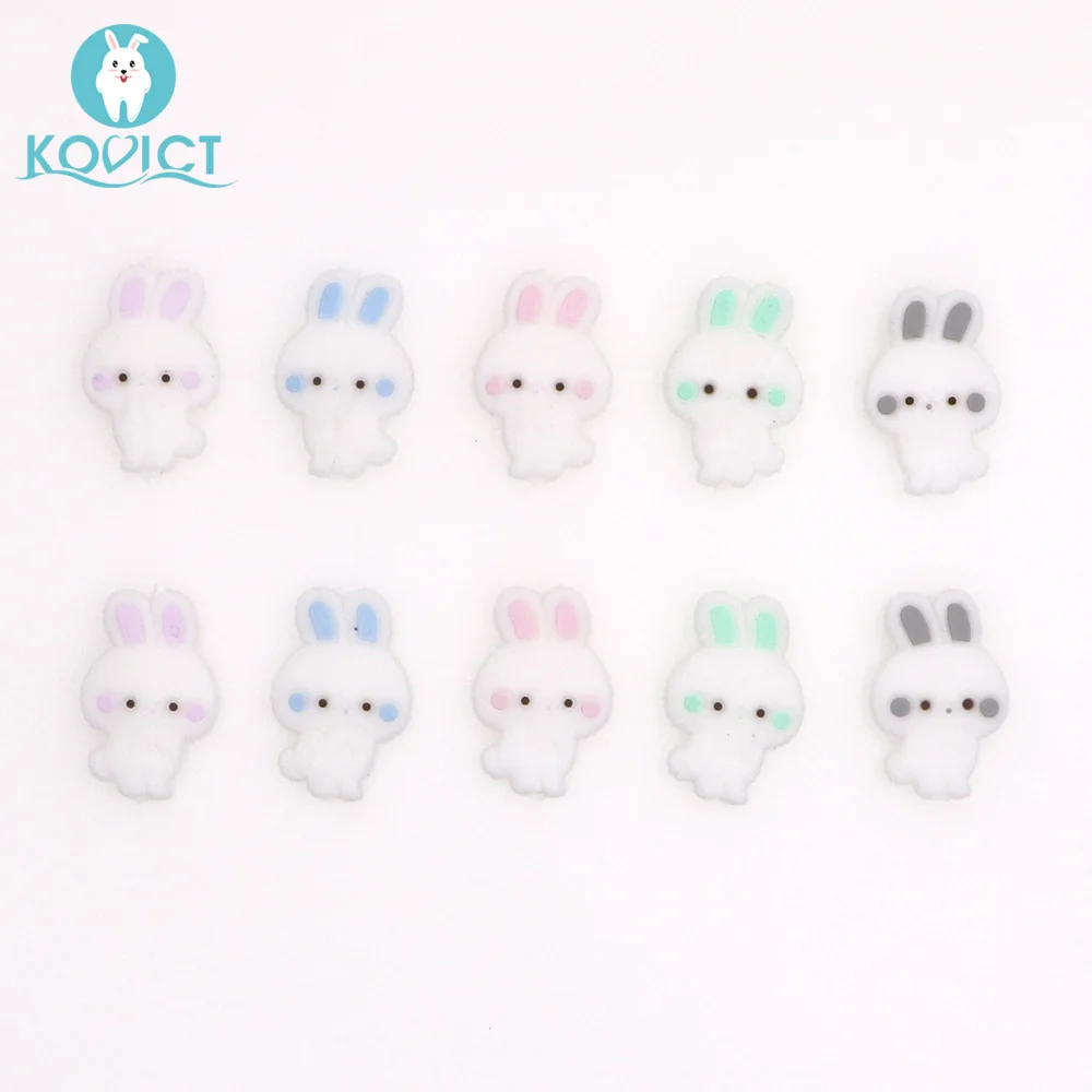 Kovict 50/100/200 pcs 26mm cute mini rabbit Silicone Beads Animal Baby Teether Infant Teething Bead For DIY Necklace | Мать и ребенок
