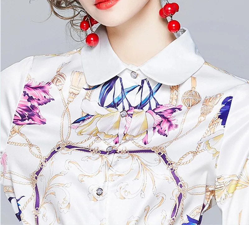 

2020 autumn Fashion Designer Print Suit Set Women Long Sleeve Shirts Tops + Pleated Skirt Female Casual Two Piece Sets