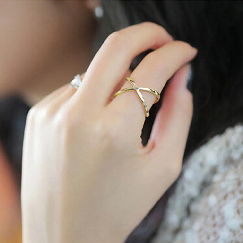 

Trendy X Shape Cross Finger Rings Gold Silver Color Simple Rings Fashion Hollow Out Alloy Wedding Ring For Women Jewelry d5