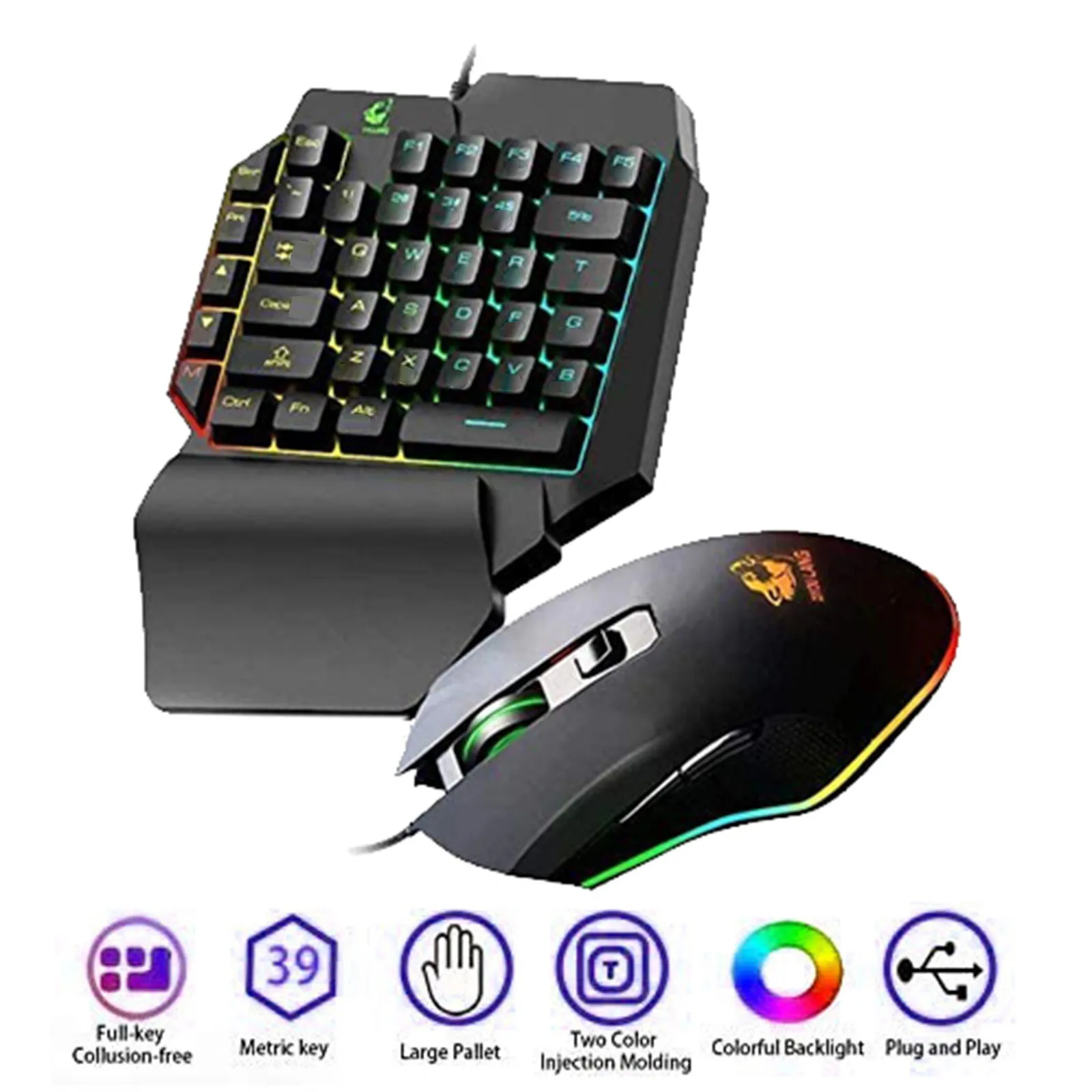 

One-Handed Mechanical Gaming Keyboard Mouse Combos RGB Backlit Portable Mini Gaming Keypad Controller For PC PS4 Xbox Gamer #BL2