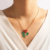 docona new fashion red rose flower pendant necklace for women bohemia alloy metal chain necklace party jewelry collar 18689