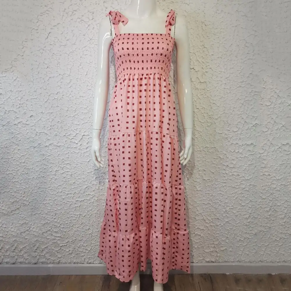 

Spring Summer Sexy Casual Women Long Dress High Waist V-Neck Open Back Sleeveless Holiday Beach Dress Sling Print Robes Halter