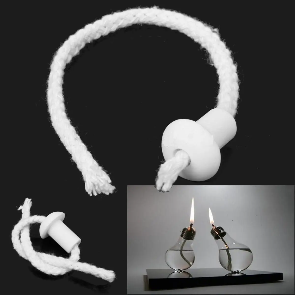 Porcelain Holders Torch Wine Bottle Oil Candle Burner Stove Cotton Wick Lamp Fiber Glass Kerosene Wick
