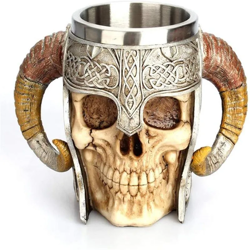 

Stainless steel skull horn cup Halloween decoration head skull beer mug kitchen tool