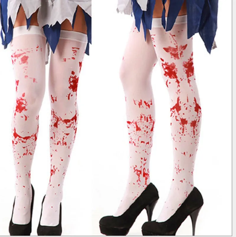 Забавные носки креативные длинные до колена скелета на Хэллоуин в красную