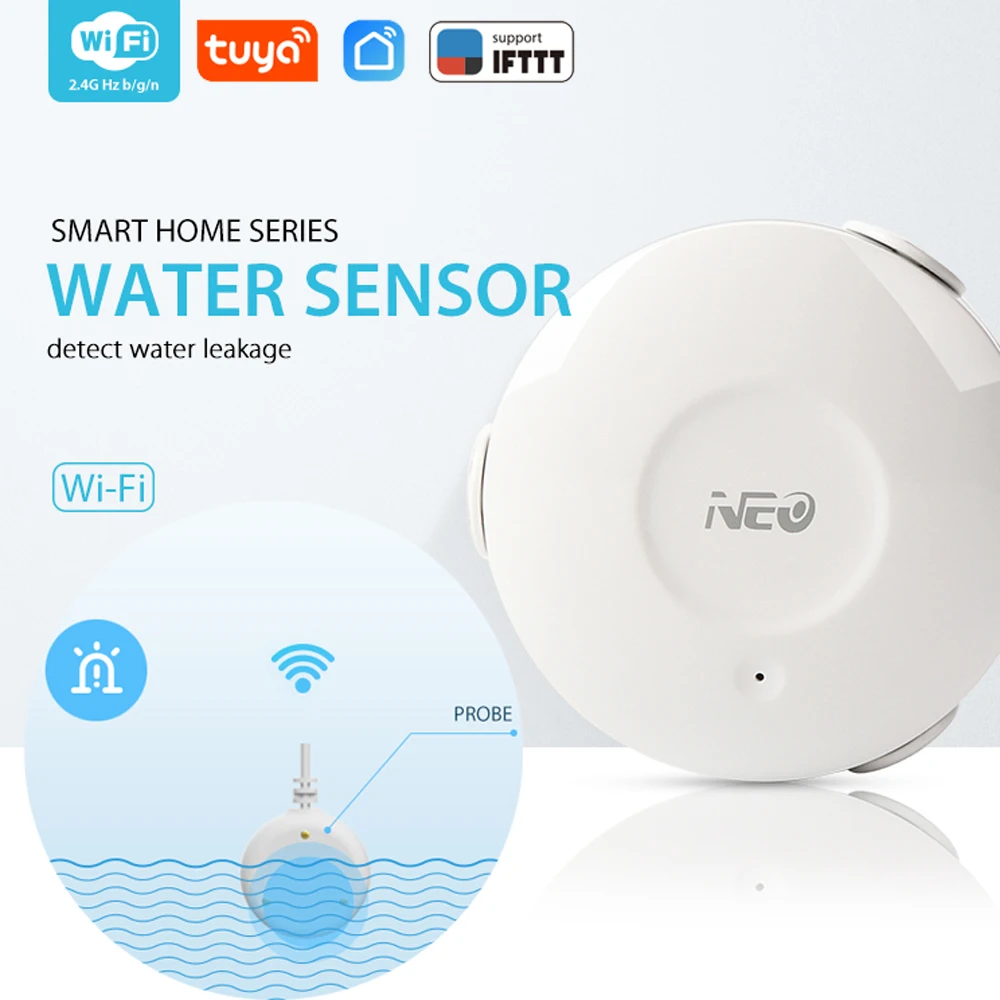 Датчик воды Tuya с Wi-Fi, умный детектор утечки и прожектора воды, датчик оповещения с приложением, совместим с приложением Smart Life