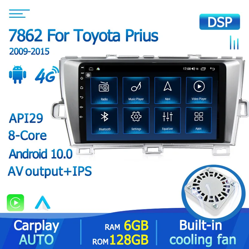 

4G LTE Octa Core Android 10 Car Multimedia GPS Navigation For Toyota Prius 2009 - 2015 Auto Radio Player Built-in Carplay