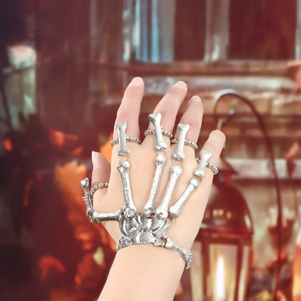 

Women Nightclub Gift Bangles Skeleton Bone Hand Bracelet Skull Finger Bracelets Gothic Punk