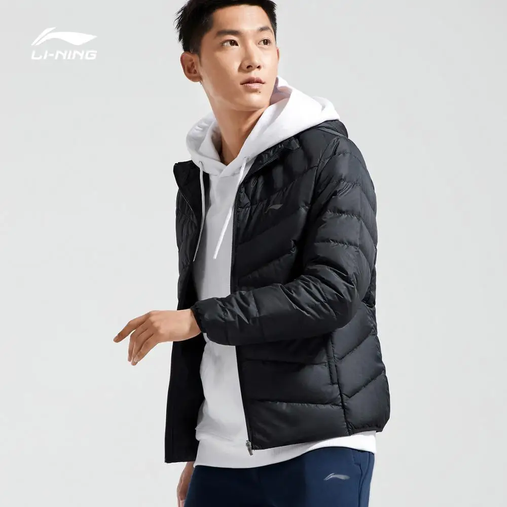 Li-Ning, мужская тренировочная серия, пуховое пальто с капюшоном, полиэстер, 90%, белый утиный пух, 3D Подкладка, теплые спортивные пальто AYMN049 COND18