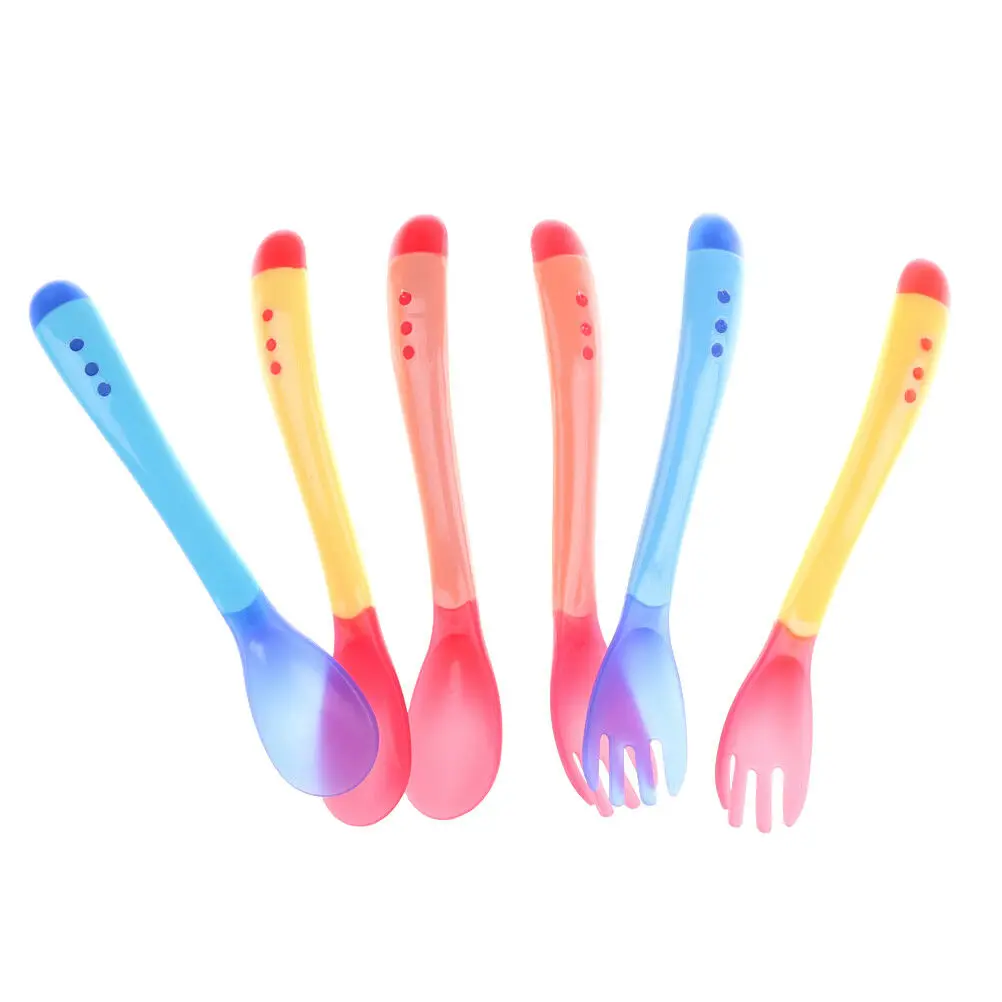 

1PC Baby Safety Silicone Temperature Sensing Spoon And Fork Feeding Flatware