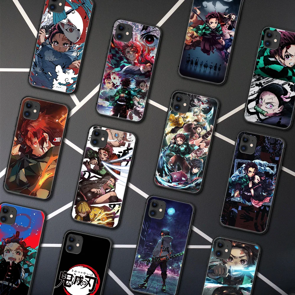 

Anime Demon Slayer Phone Case For Iphone 5 5S SE 2020 6 6S 7 8 Plus 11 12 Mini X XS XR Pro Max black Shell Pretty Prime Silicone