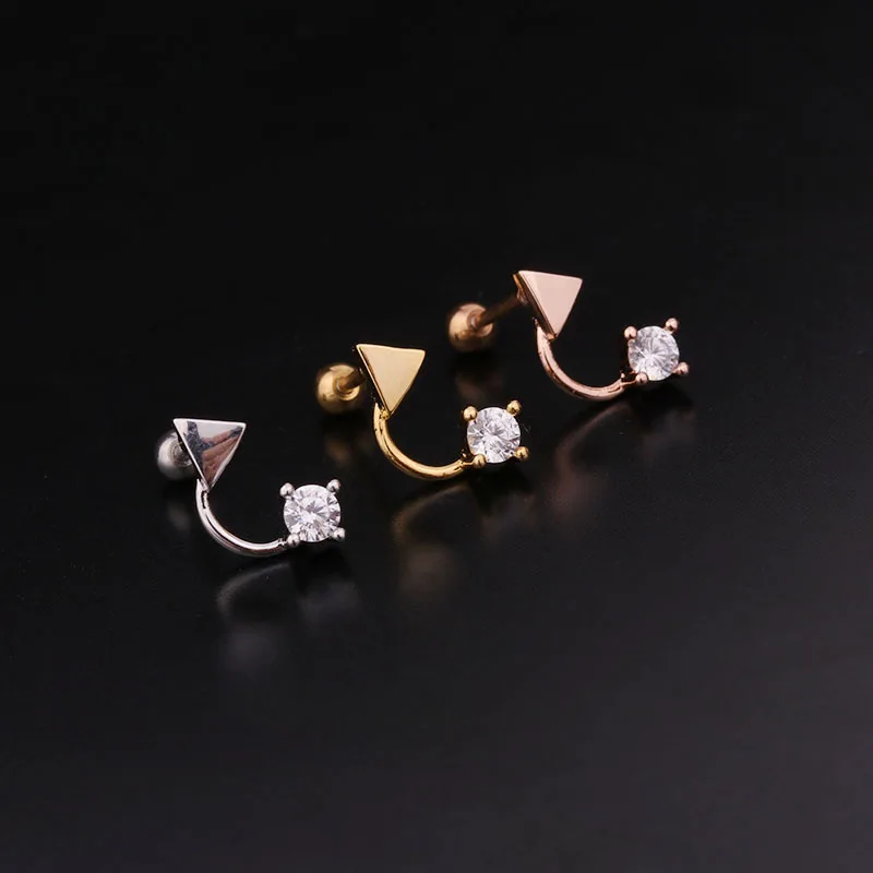 1 PCS Cute Small Zircon Geometric Triangle Ear Stud Cuff Earring Trendy Gold Color Stainless Steel Helix Ball Piercing Ears