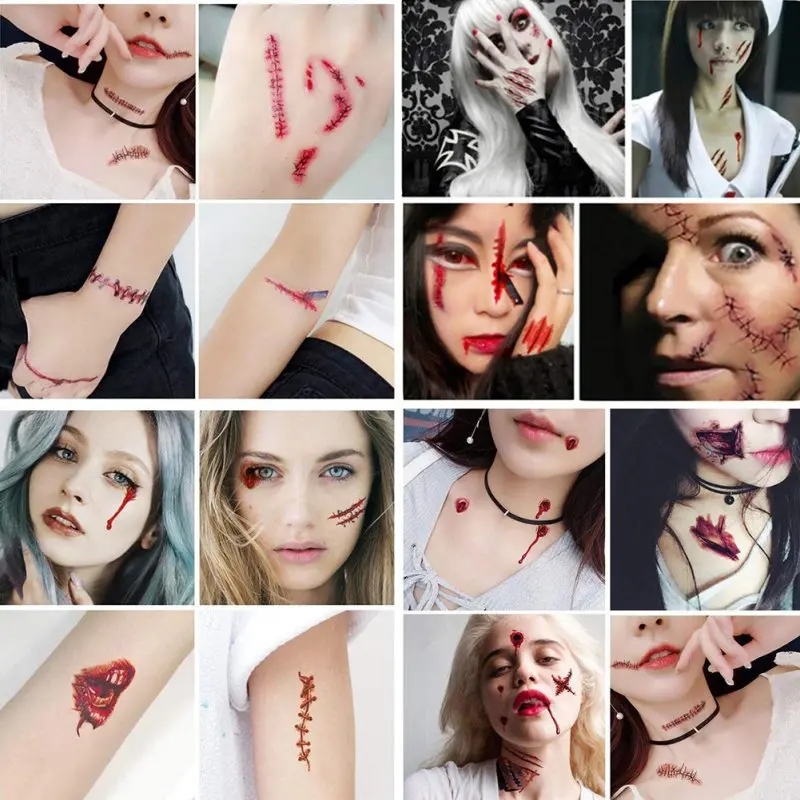

Horror Reality Fake Bloody Wound Scars Waterproof Temporary Tattoo Stickers Halloween Disguise Prank Makeup Props Dropshipping