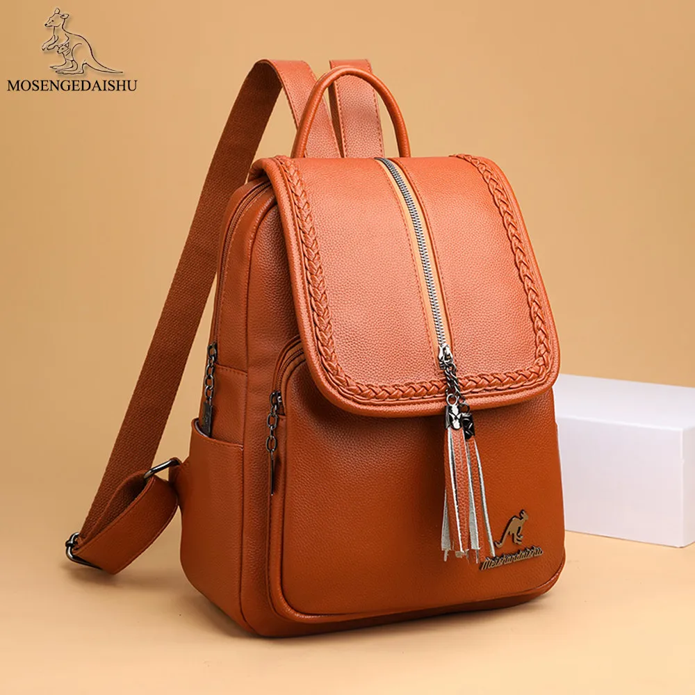 

Fashion Women Backpack Weave Tassel Female Shoulder Bag High Quality Anti-theft School Bags for Girls Genuine Leather Backpack