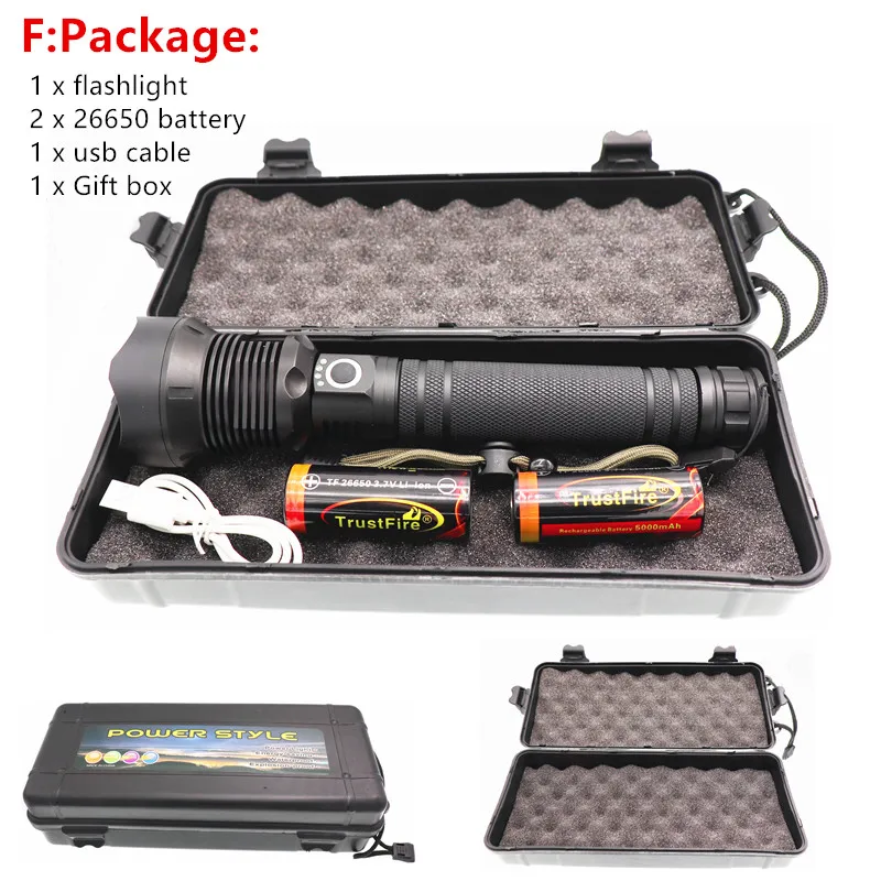 Xhp70.2 самый мощный флэш-светильник usb Zoom led факелы xhp70 18650 или 26650 батарея лучший кемпинг открытый светильник - Испускаемый цвет: F Package