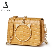 FOXER Split Leather Women Crossbody Bag Fashion Luxury Girls Small Messenger Bag Female Shoulder Purse Crocodile Pattern Bags