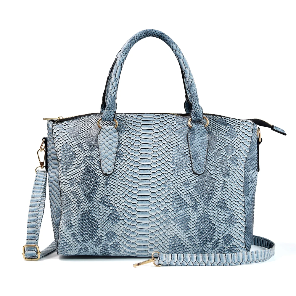 Blue gray Женская сумка из искусственной кожи змеи, повседневная большая сумка с верхней ручкой для дам, брендовая дизайнерская сумка через плечо, сумка на плечо под змеиную кожу - Цвет: Blue gray