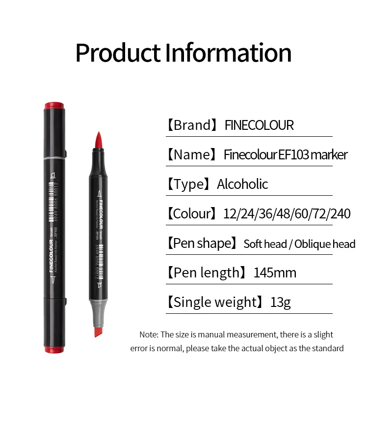 Finecolour EF103 художественный маркер 240 цветов профессиональный двойной наконечник Мягкая головка кисти спиртовые чернила масляные маркеры Комический дизайн товары для рукоделия