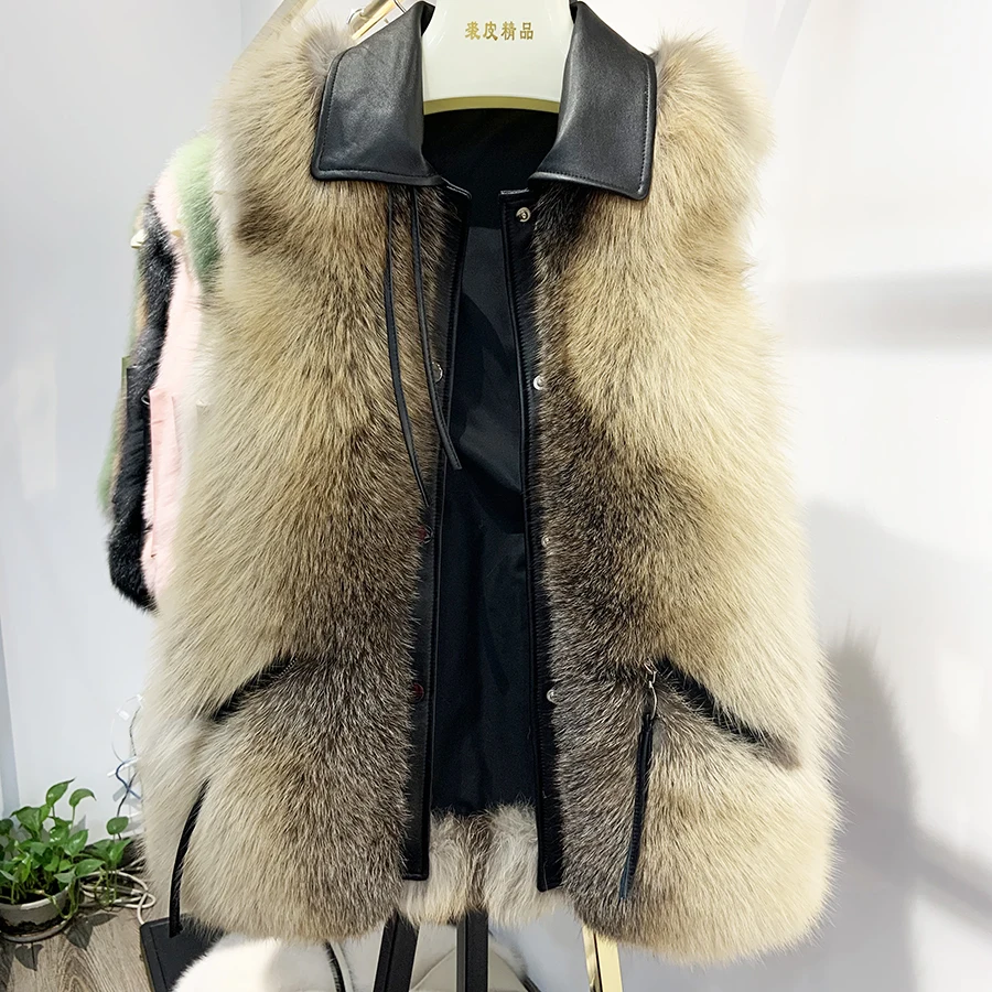 Женский жилет из натурального Лисьего меха зимний теплый без рукавов роскошное