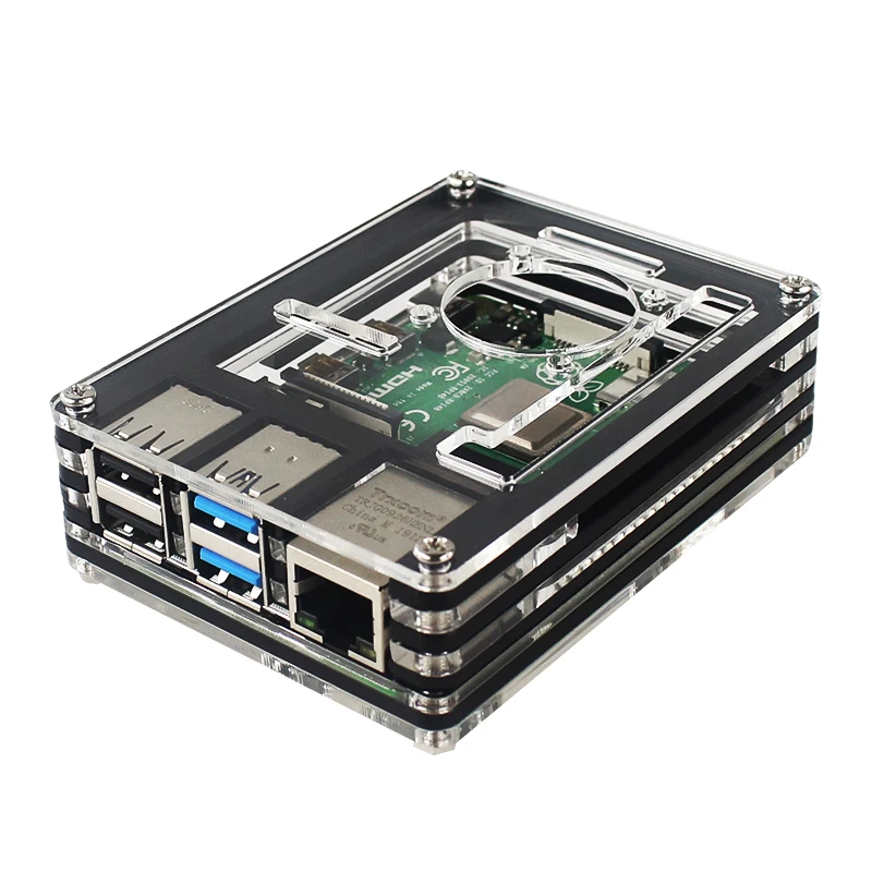 9-слойный акриловый чехол для Raspberry Pi 4 Модель B прозрачный с черным корпусом +