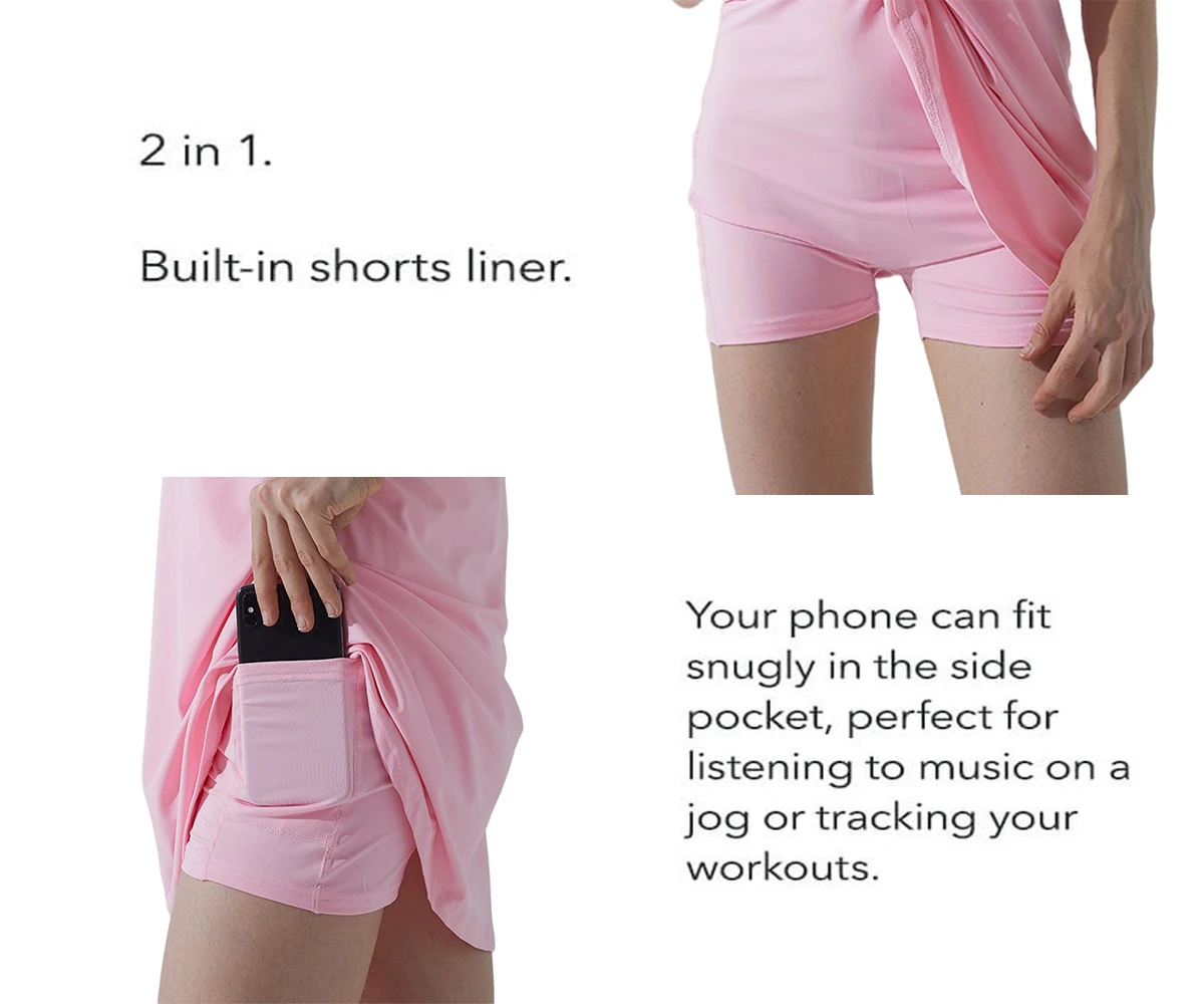 

New Leisure Shorts Sport Clothing Dress Workout Active Women Dress Workout Clothing Athletic Tennis Dress Pocket