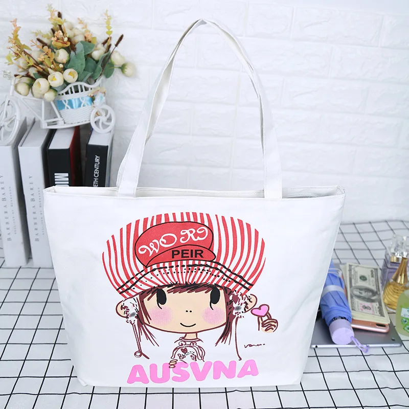 2019 New Style Zipper Canvas Bag Women's Art Environmental Protection Shopping Single Shoulder Handbag |
