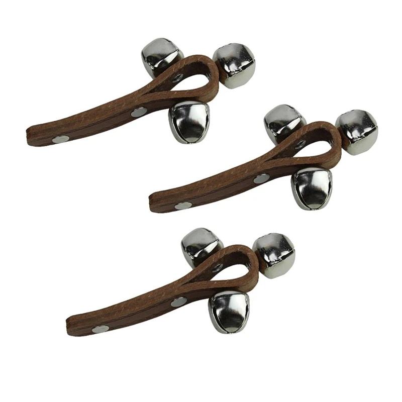 

3 Bells Hand Bell Leather Rattles Musical Instruments Toys For Adults Children Brown Perfect Gift Quick Delivery