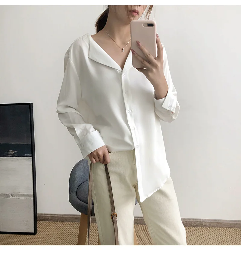 Sherhure Blusas Mujer De Moda 2019 осенние женские топы однотонная блузка с длинным рукавом
