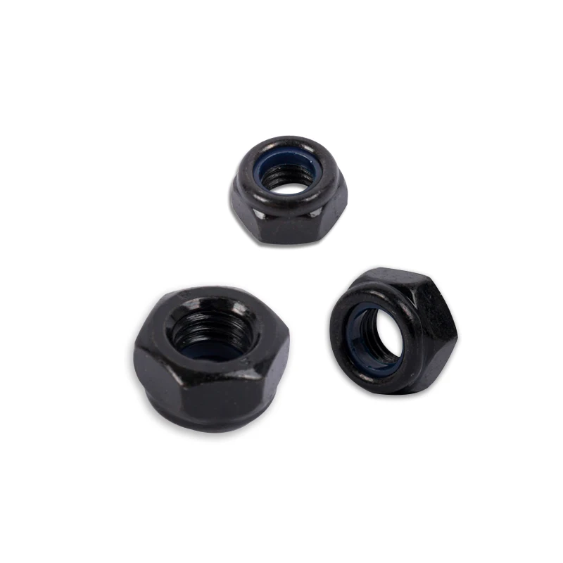 Черная стальная нейлоновая гайка с метрической резьбой шестигранная вставка
