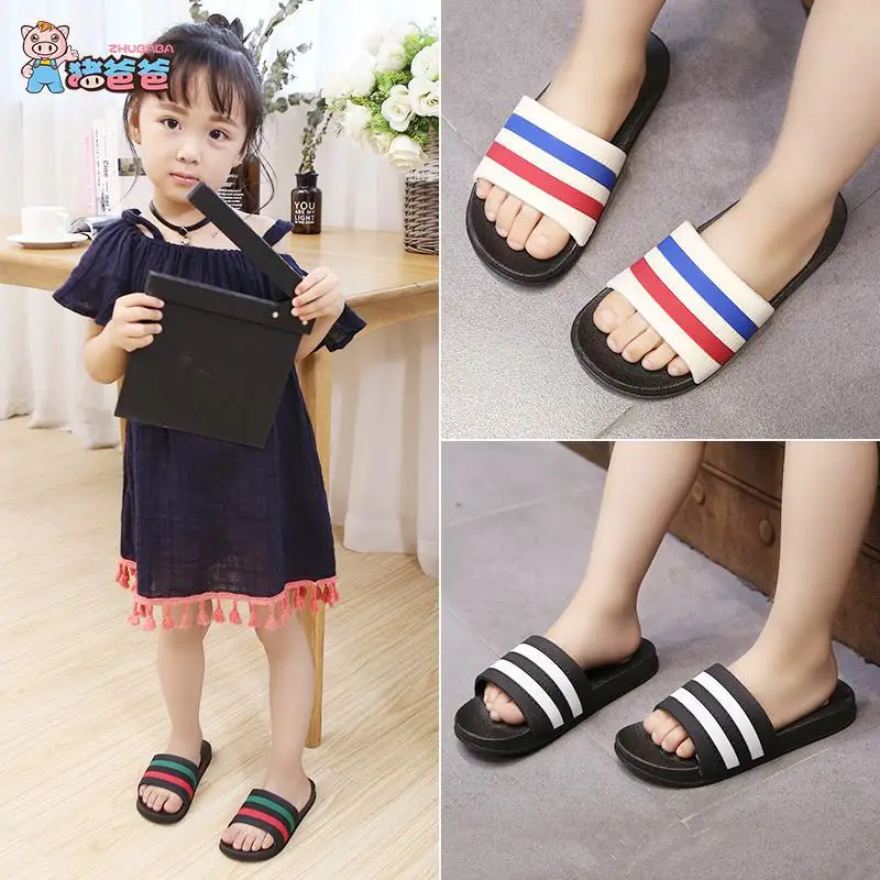 

2021 New Cute Kids Slippers Striped Children Baby Home Slippers Waterproof Breathable Non-slip Boys Girls Home Child Baby Shoes