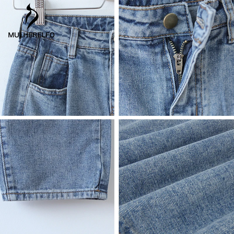 

Cotton Casual Slim Women's Wide-Leg Pants Button Blue Washed High Waisted Jeans Denim Loose Trousers Office Lady Pant Streetwear