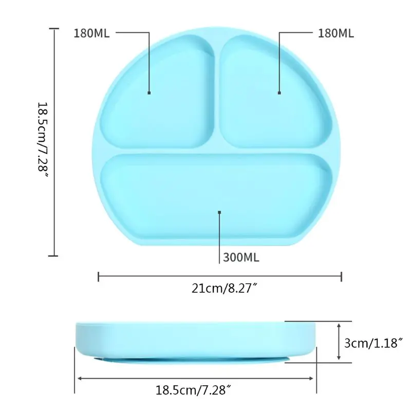 

J60B Creative Divided Sections Baby Dishes Toddler Food Plate w/ Powerful Suction Silicone Base Stays