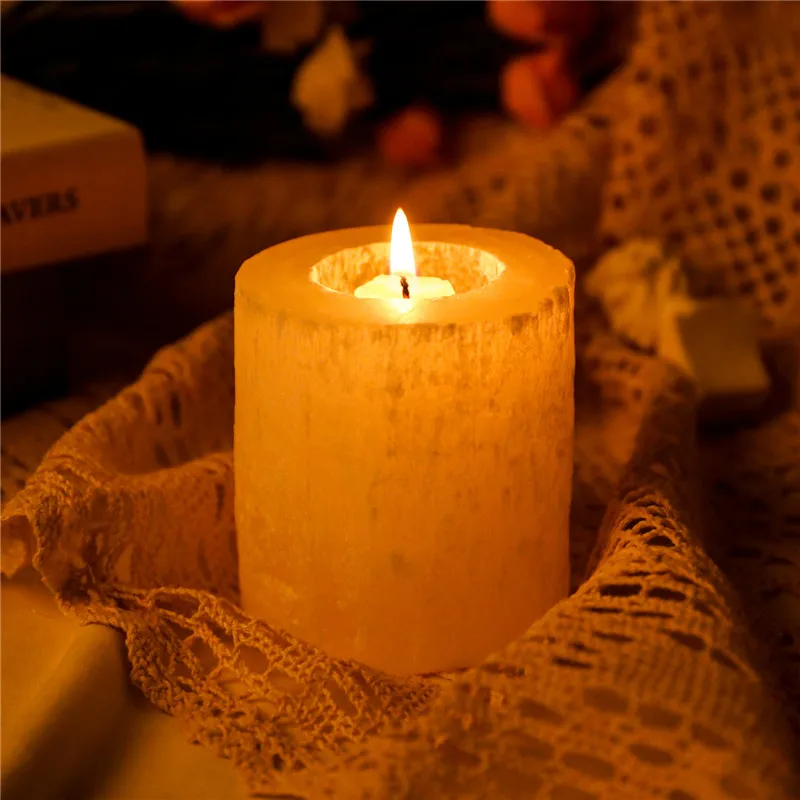

Natural White Selenite Candlestick Wedding Ornaments Gypsum Quartz Rough Minerals Healing Stone