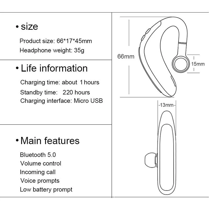 H500 беспроводной Bluetooth 5 0 наушники с крючком дизайн вкладыши 150 мАч гарнитура на