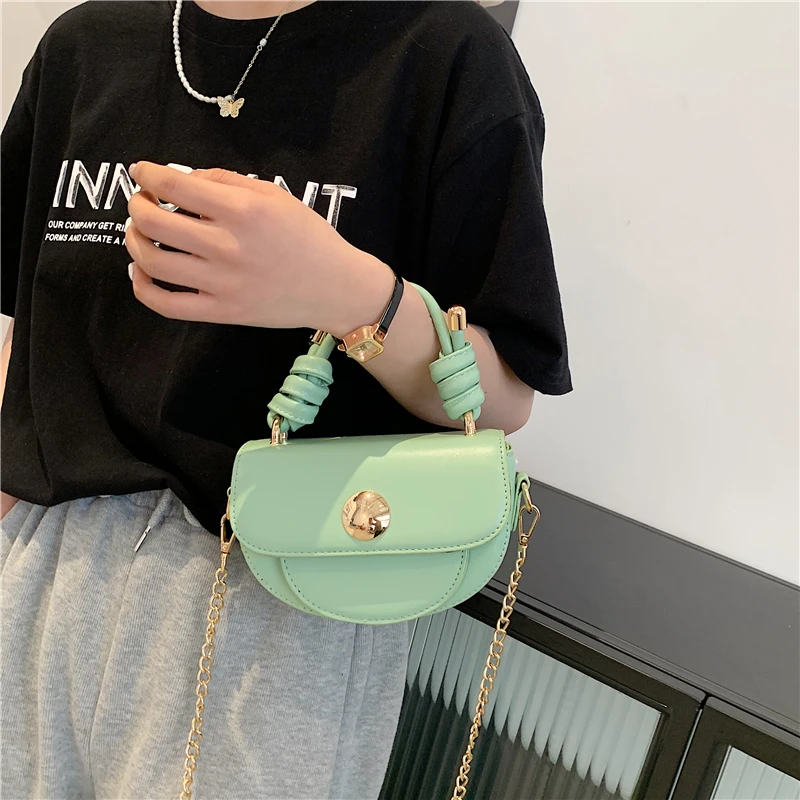 

Summer Mini Totes Mini PU Leather Saddle Crossbody Bags for Women 2021 Brand Chain Shoulder Handbags And Purses Bolsa Feminina