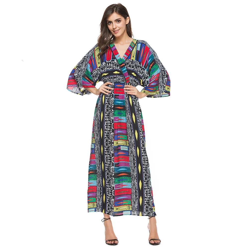 Женское богемное пляжное платье с цветочным принтом V-образным вырезом | Женская