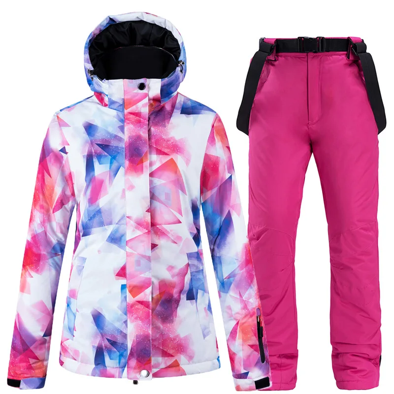 New Warm Colorful Ski Suit Women Waterproof Breathable Skiing and Snowboarding Jacket Pants Set Female Winter Outdoor Costumes