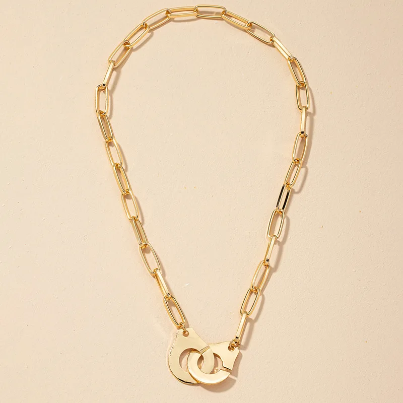 

Fashion Gold Silver Color Handcuffs Necklace Link Chain Couple Charm Hip Hop Minimalist Jewelry For Women Girls Party Gift
