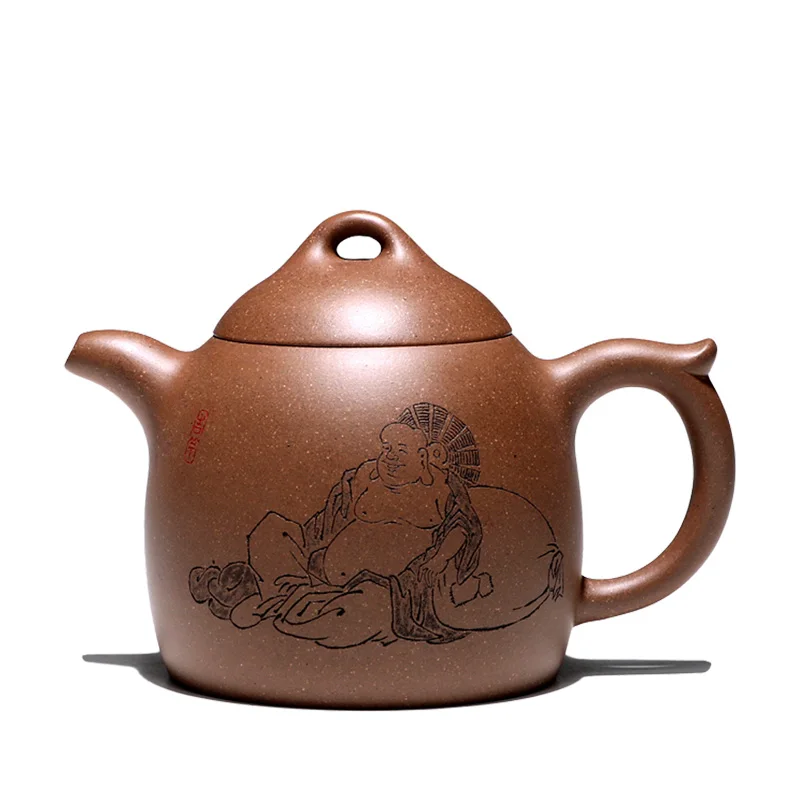 

TaoYuan TaoShun recommended treasure jade teapot yixing, pure manual sand carving painting Qin Quan pot of 350 cc