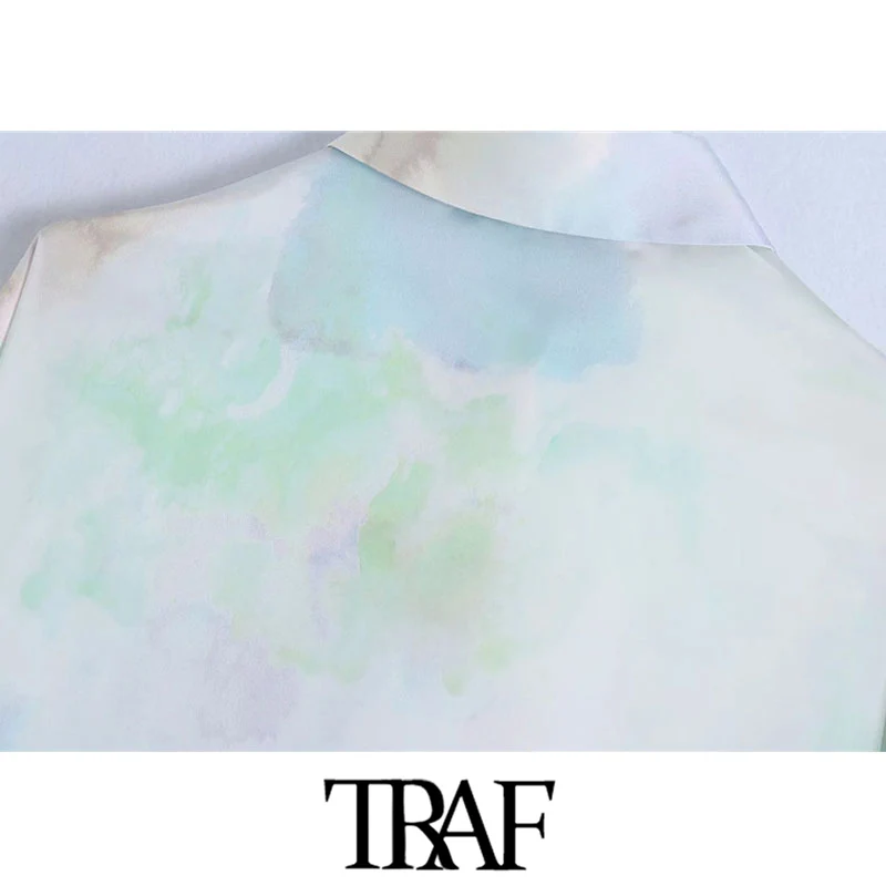 

TRAF Women Fashion Tie-dye Print Loose Cozy Blouses Vintage Long Sleeve Button-up Female Shirts Blusas Chic Tops