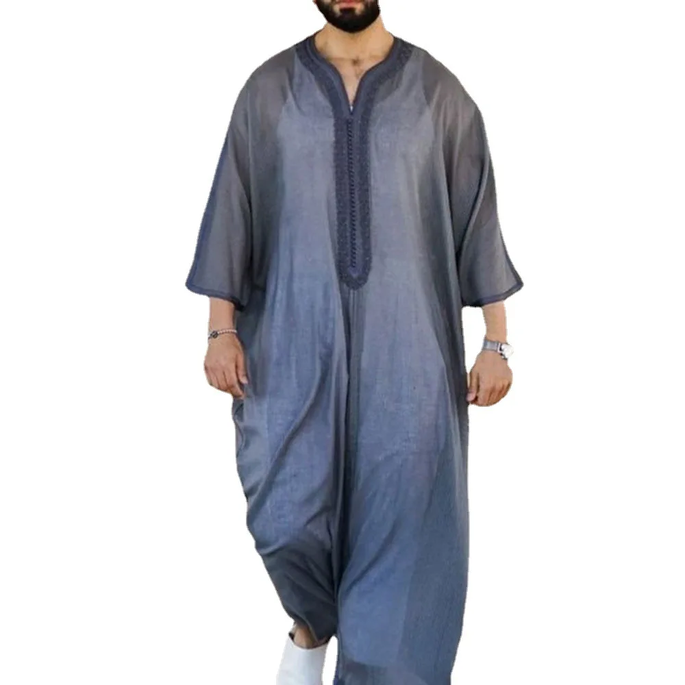 Wish Thin Spot Youth Solid Color Linen Gray Cotton And Linen Loose Casual Muslim Shirt Jl028