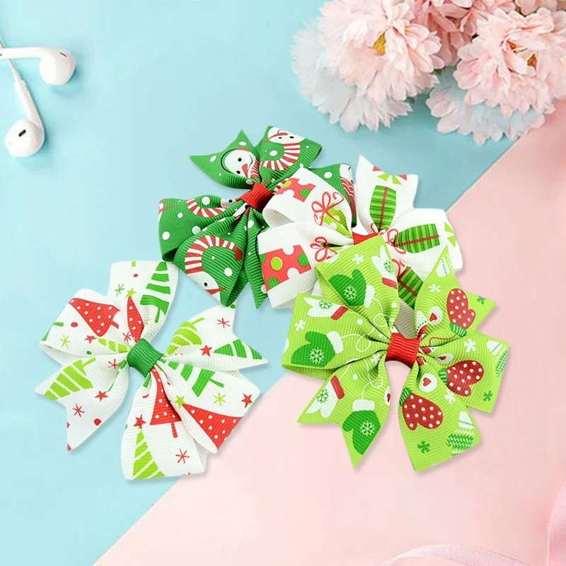 

12Pcs Kids Baby Girls Xmas Christmas Satin Ribbon Party Decor Gift Packing Bowknot Hairpin Hair Clips Barrette Sewing Headwear