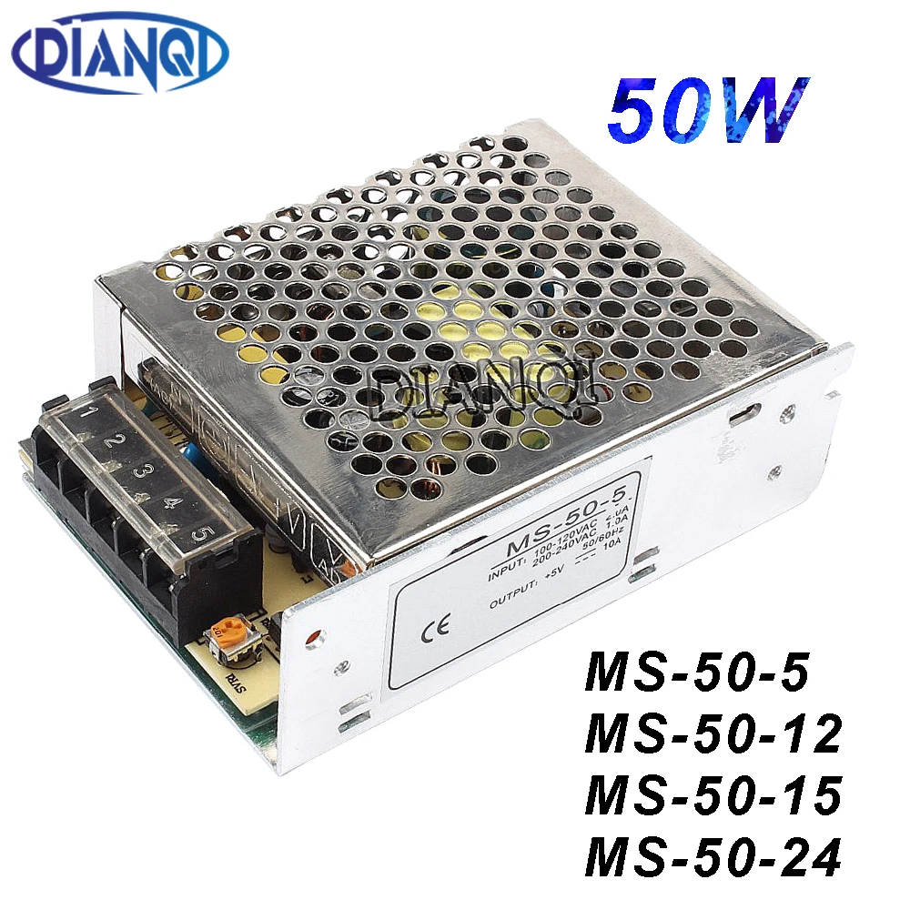 Миниатюрный блок питания DIANQI MS 50W 5 в 12 В 15 24 10 преобразователь переменного тока