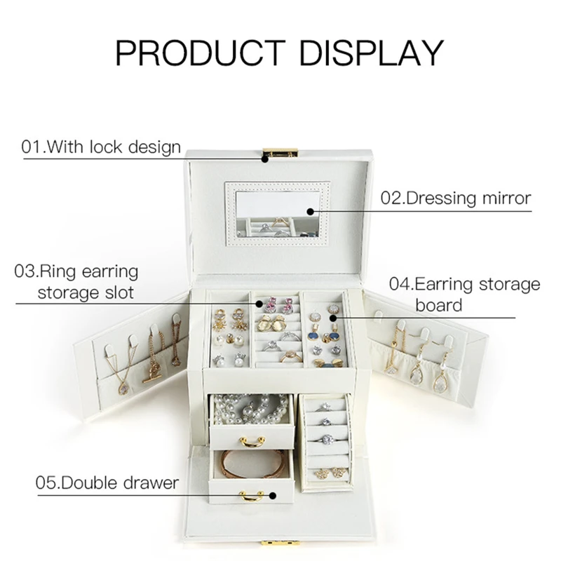 hot sale large jewelry box organizer pu leather drawer jewellery boxes velvet earring ring necklace jewelry storage case casket free global shipping