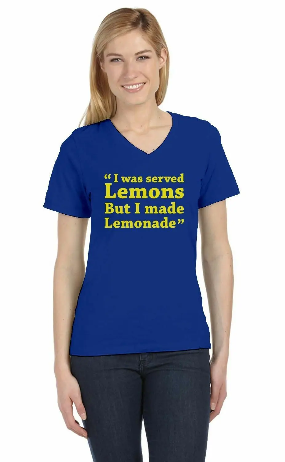 Футболка женская с V образным вырезом и рукавом лимон|Футболки| |