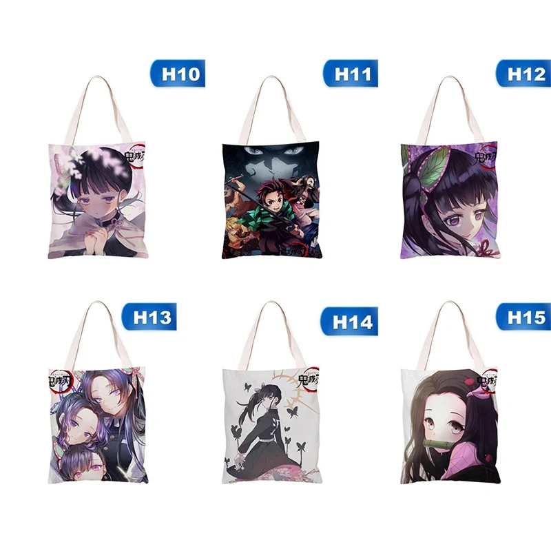 

Anime Demon Slayer Kimetsu No Yaiba Tanjirou Double Sided Printing Canvas Shopping Shoulder Bag Handbag School Bag