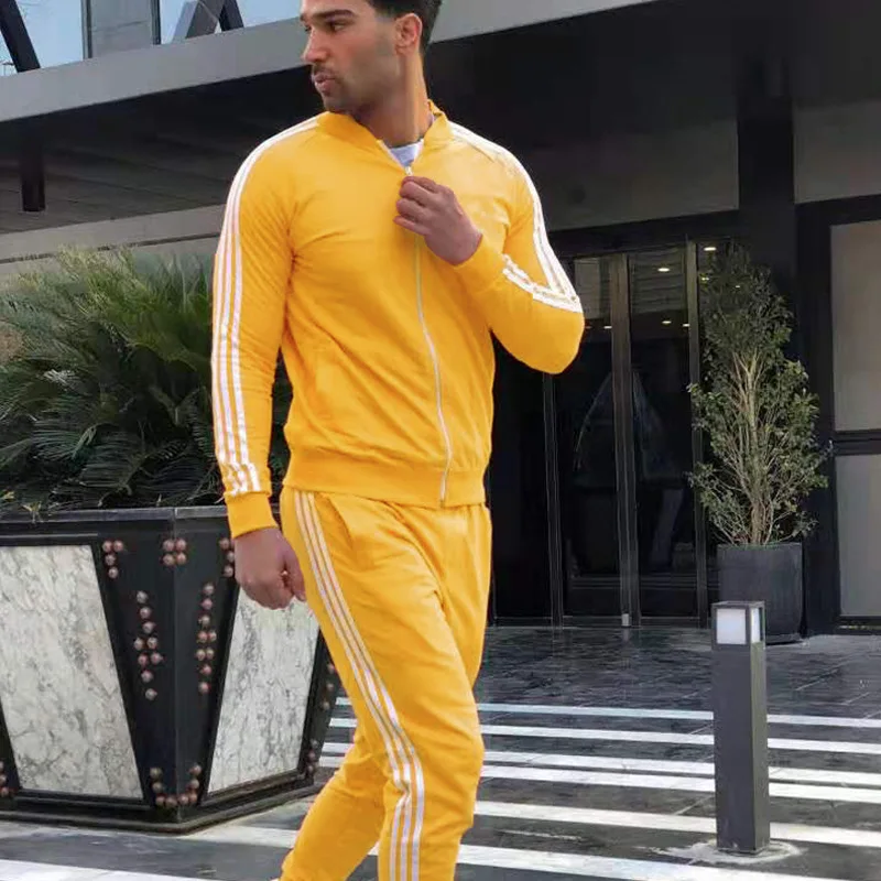 

2021 Autumn New Outing Running Sports Two-piece Three-bars Men's Sweater Cardigan Casual Suit