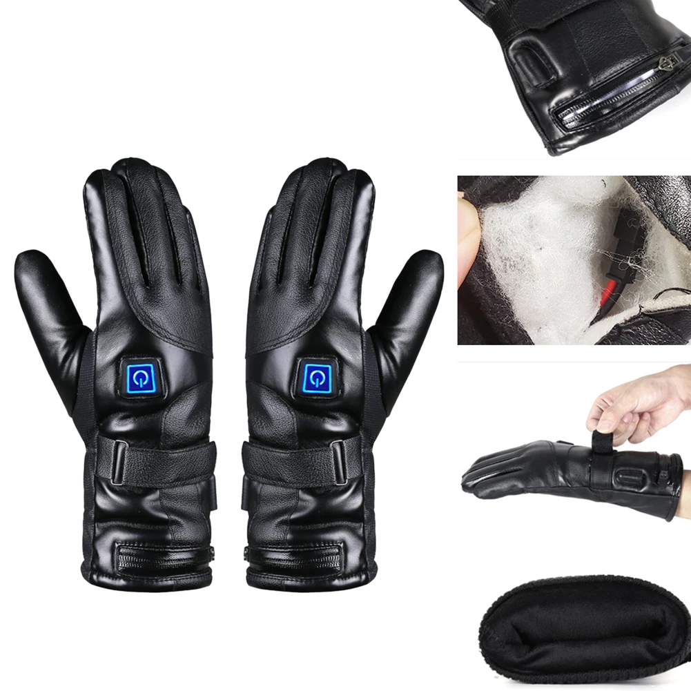 

7.4V Outdoor Electric Heated Gloves Rechargeable Battery PU Leather Adult Cycling Hiking Climbing Motorcycle Winter Warmer